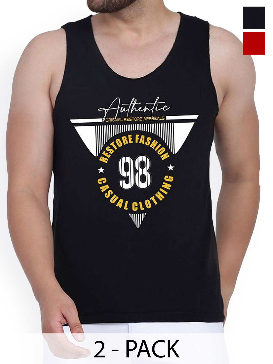 

Woostro Pack Of 2 Printed Cotton Gym Innerwear Vests, Black