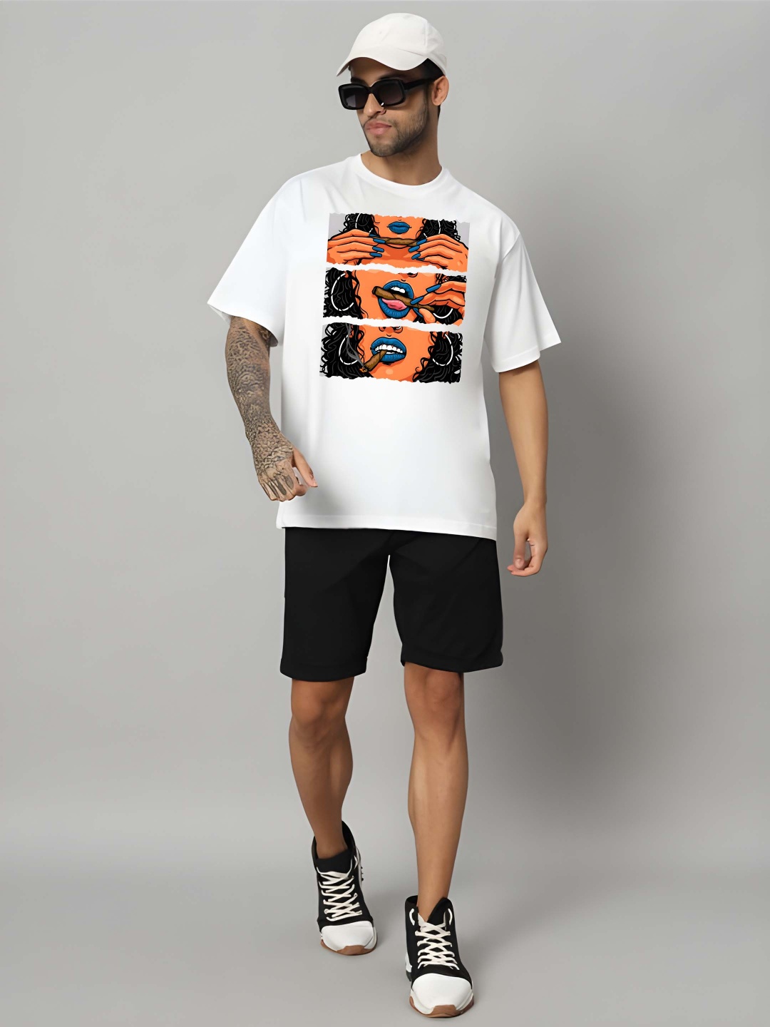 

Krimmple Men Drop-Shoulder Sleeves Pure Cotton T-shirt, White