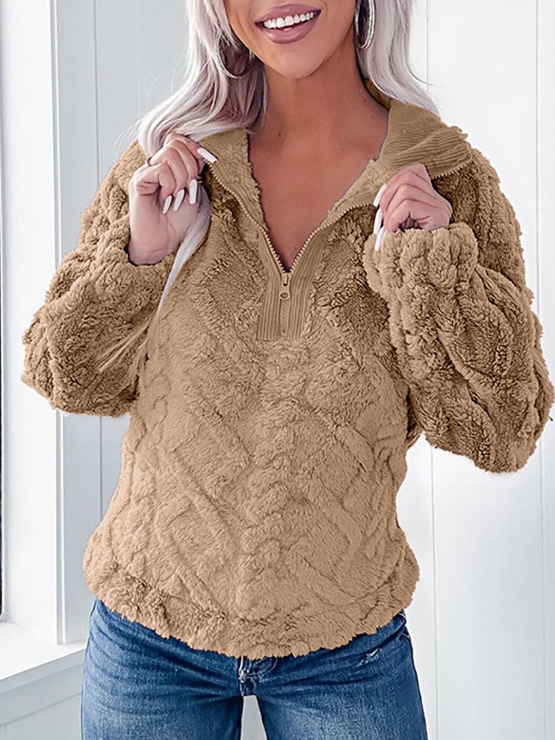 

StyleCast x Revolte Women Self Design Sweatshirt, Khaki
