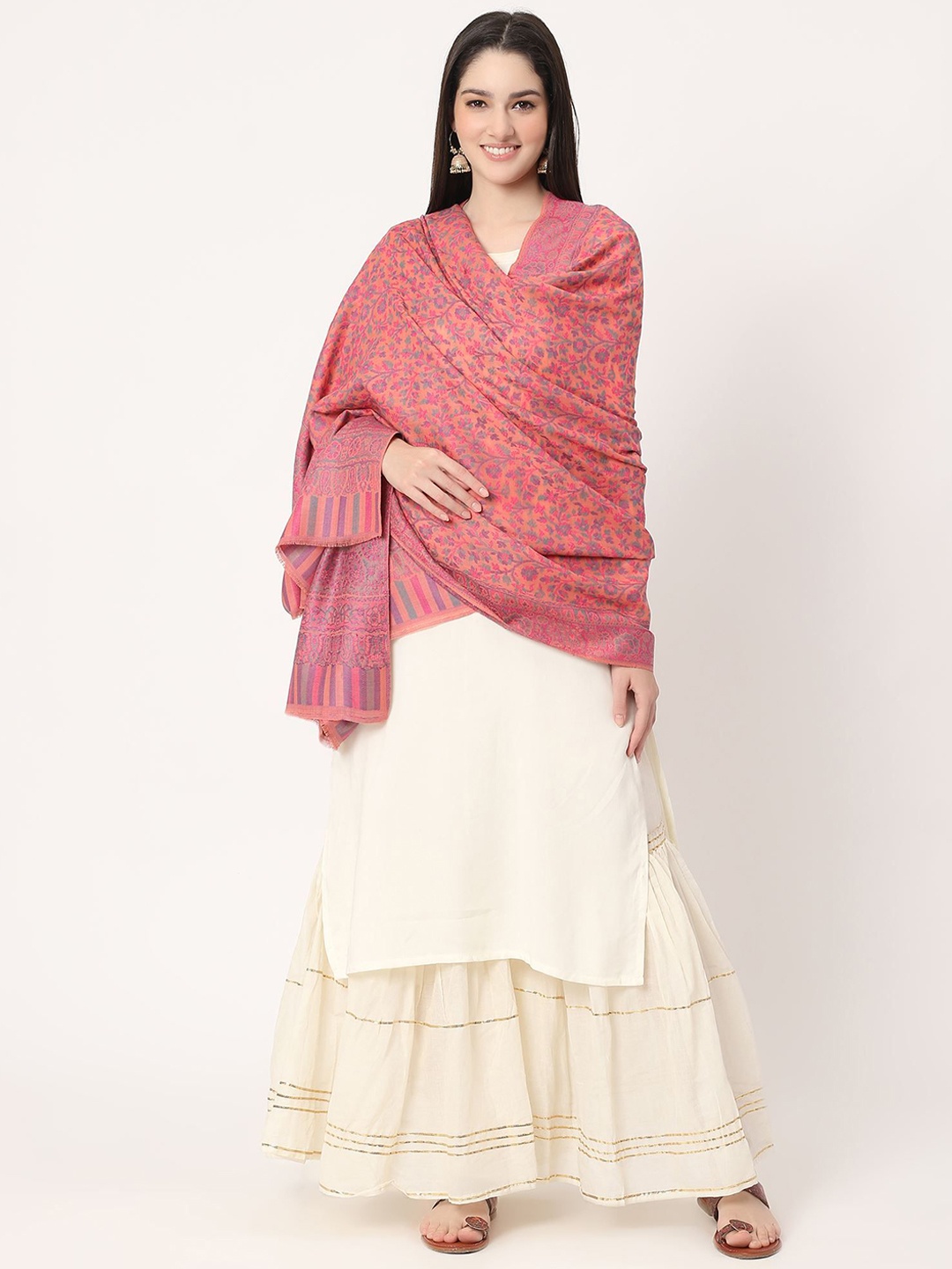 

Moda Chales Floral Woven Design Shawl, Peach