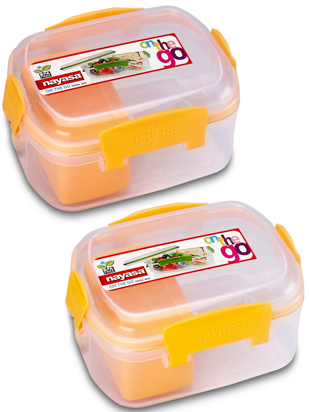 

Nayasa On The Go Set of 2 Yellow DLX Plastic Airtight Leakproof BPA Free Lunchbox