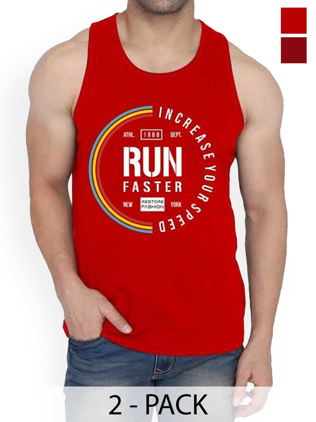 

WOOSTRO Pack Of 2 Printed Combed Cotton Gym Vest RS26 CMB (98 MAROON) (RUN RED)