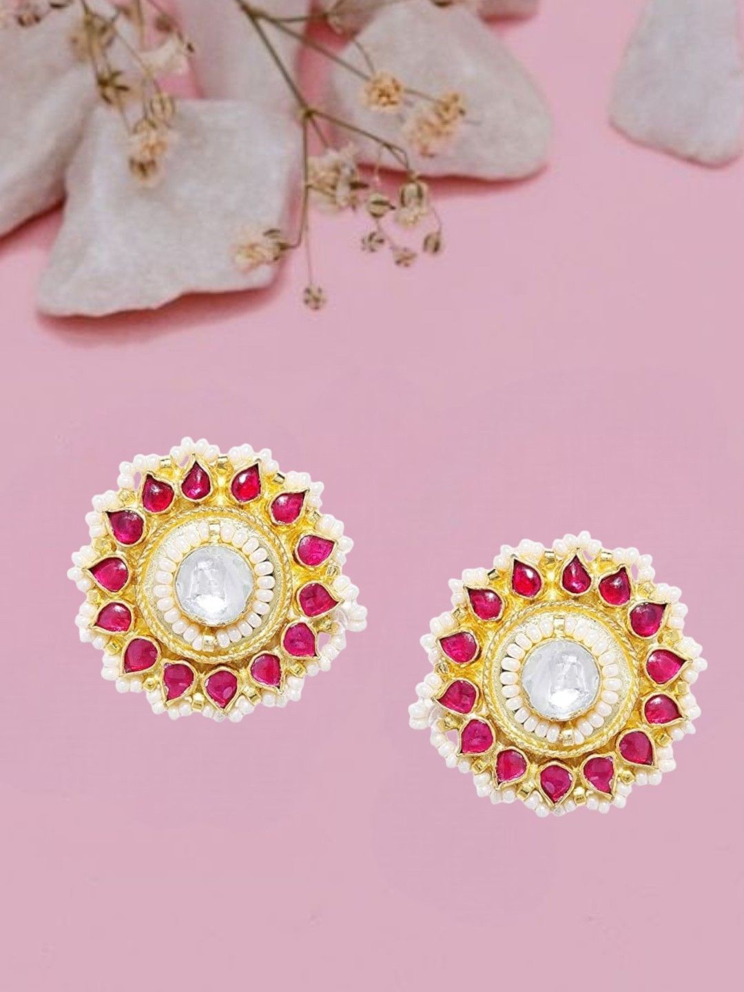 

House of Pataudi Gold Plated Kundan & Ruby Studded Earrings