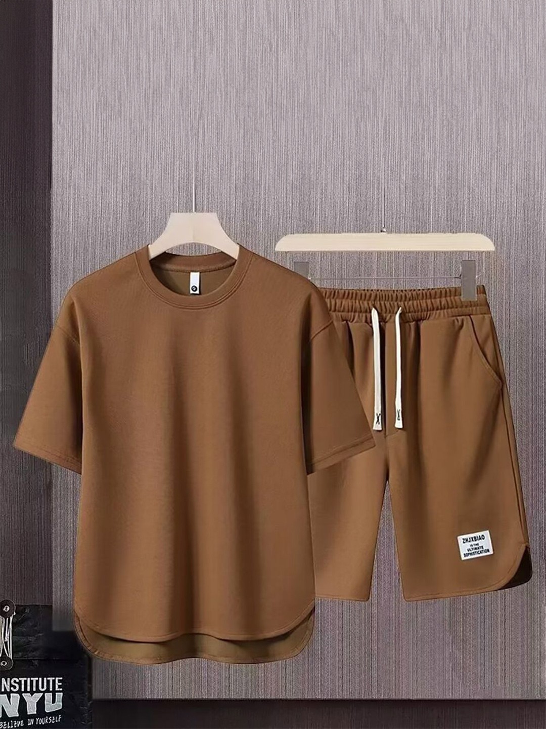 

StyleCast x Revolte Round Neck T-Shirt And Shorts, Brown