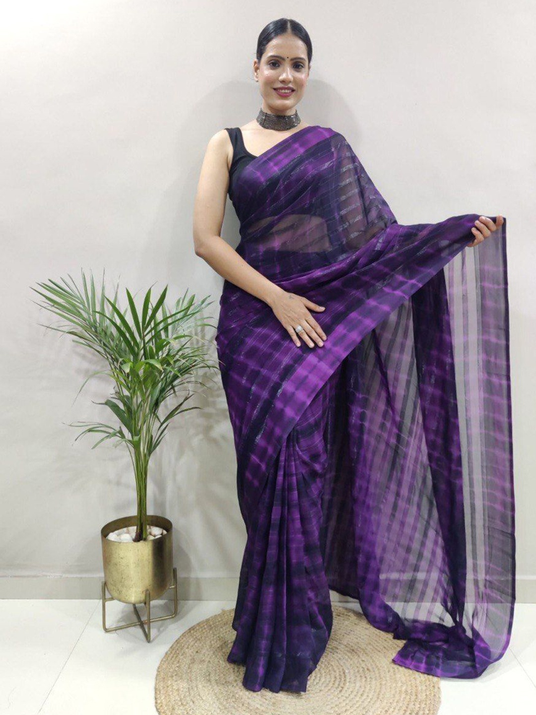 

bansari textiles Striped Patola Saree, Blue