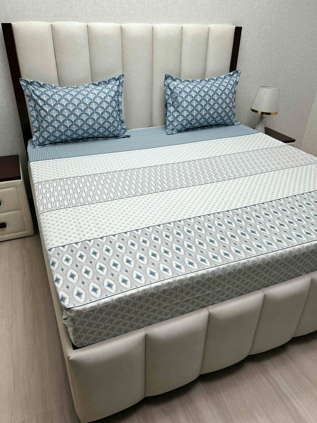 

Pure Decor Cotton King Size Double Bed Bedsheet With 2 Pillow Covers 2.74m X 2.74m, Blue