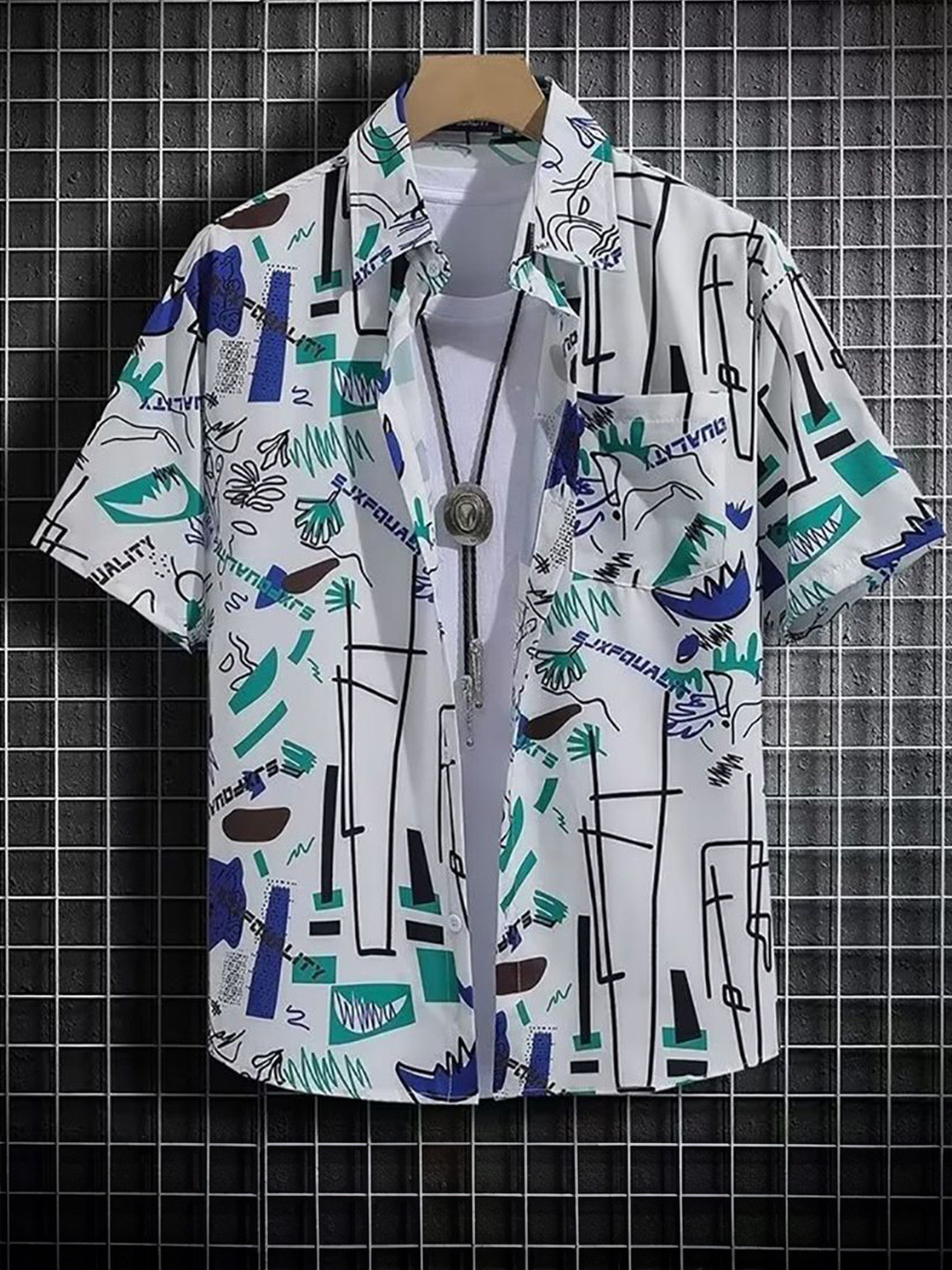 

StyleCast x Revolte Men Abstract Printed Casual Shirt, White
