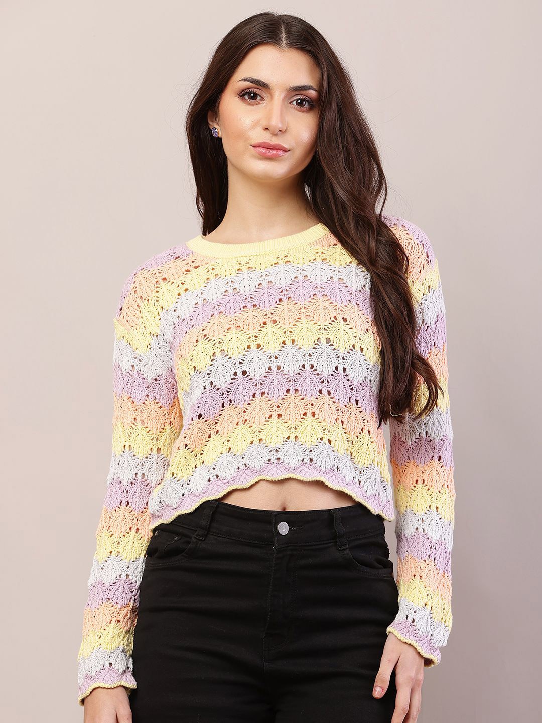 

NoBarr Women Cable Knit Crop Pullover, Purple