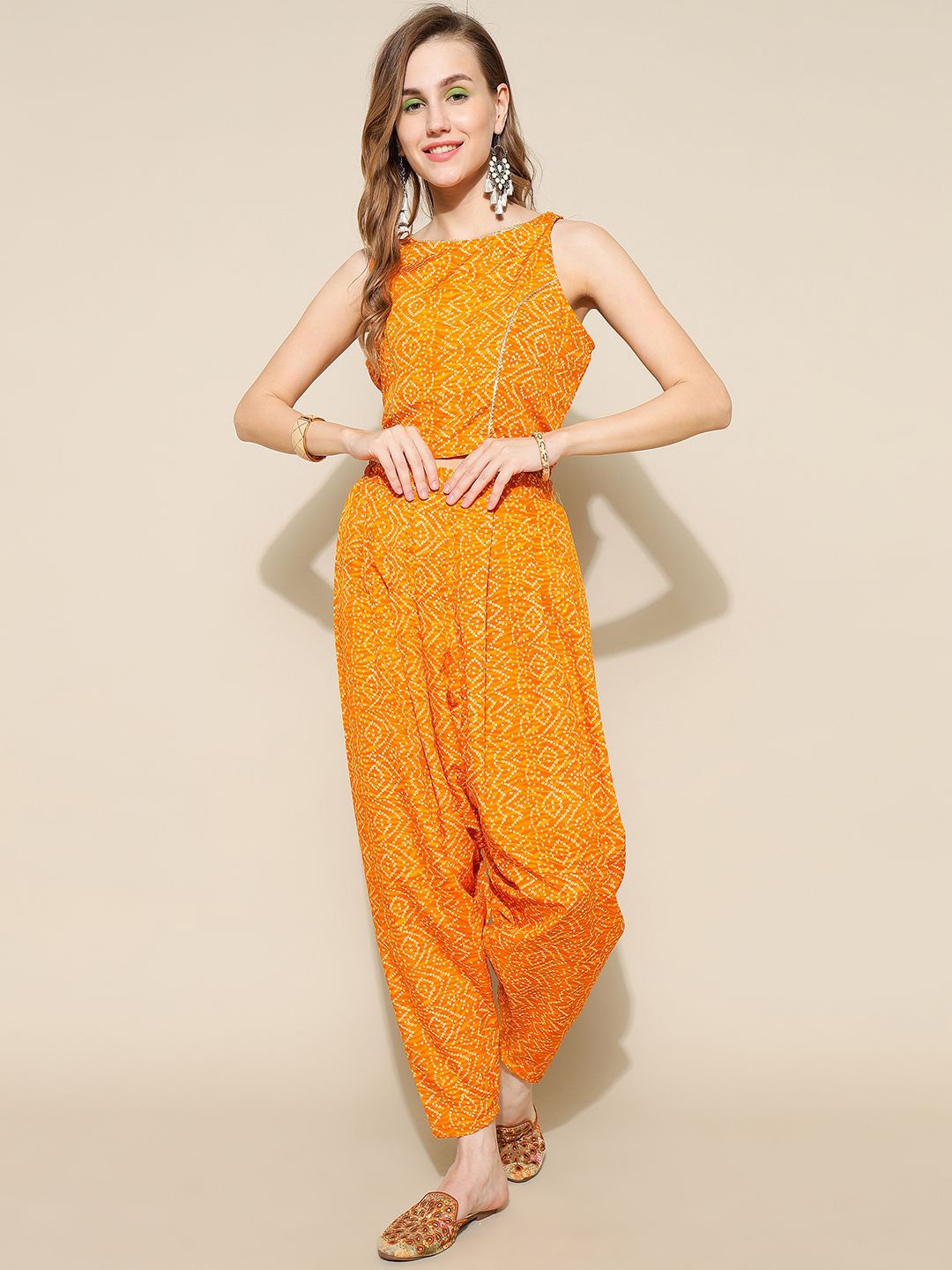 

Anushil Bandhani Printed Round Neck Top & Trousers, Yellow