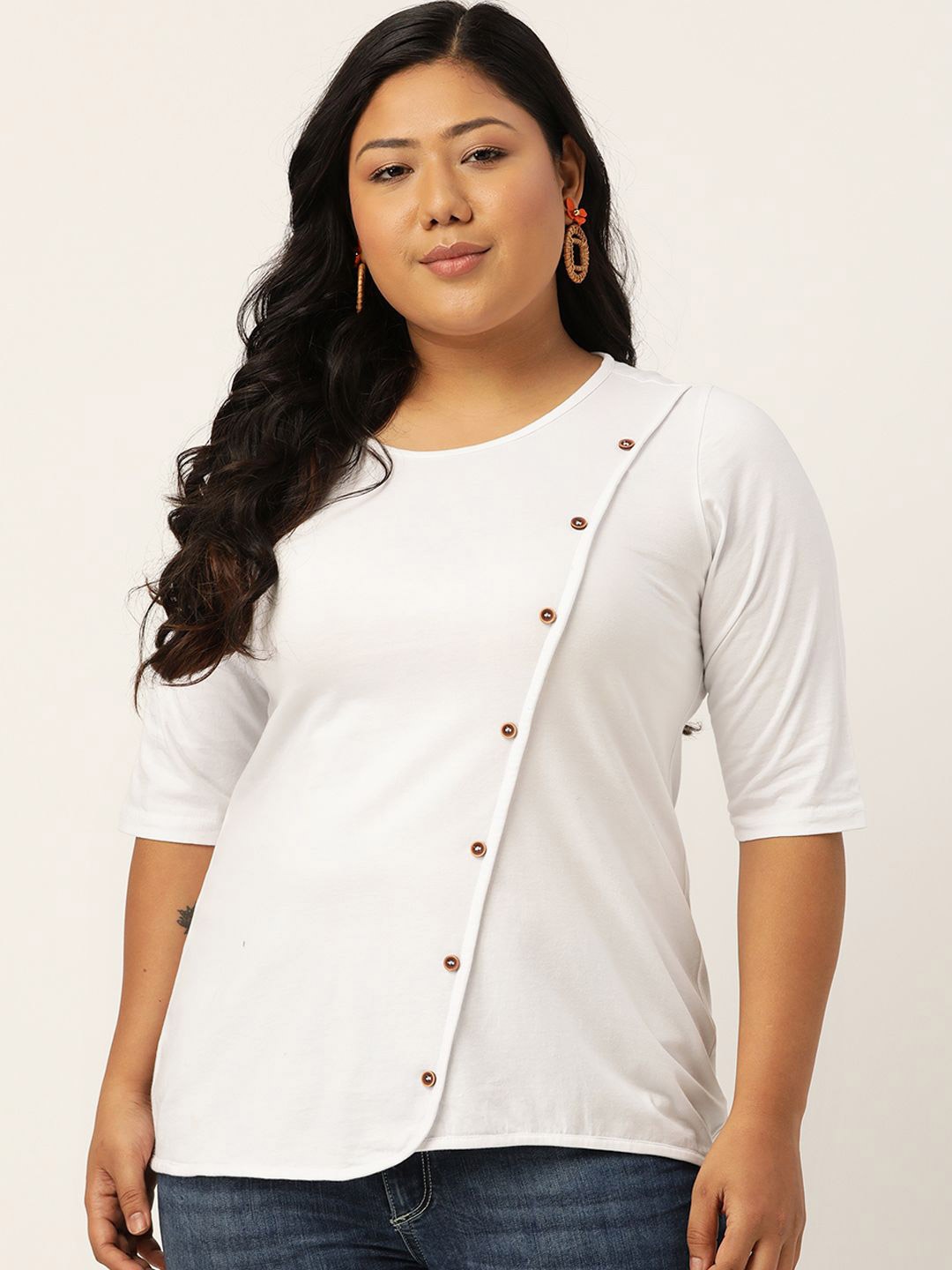 

theRebelinme Women Plus Size Pure Cotton Round Neck Top, White