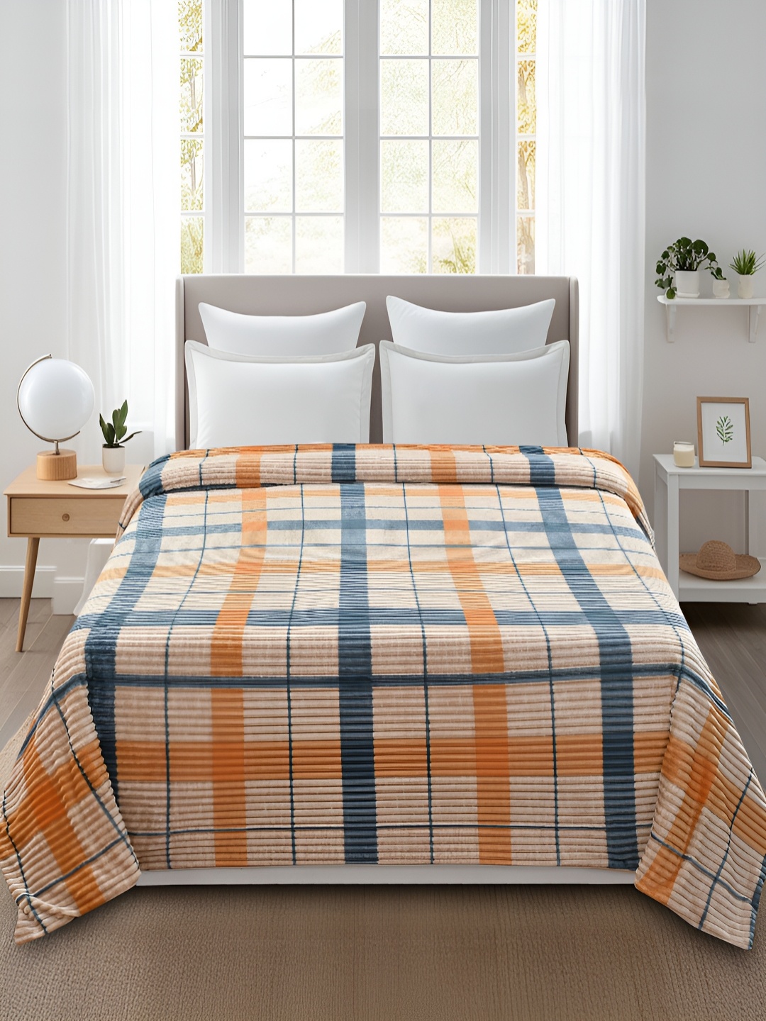 

MORADO Mustard-Yellow & Blue Checked 190 GSM Double Bed Duvet Cover With Zipper
