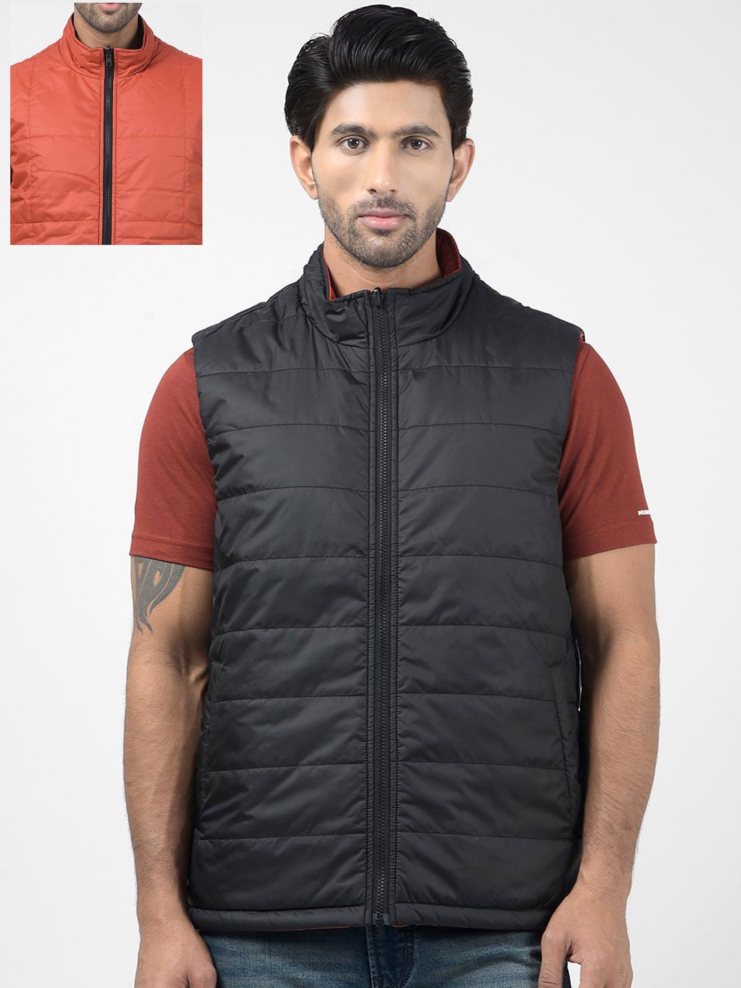 

Numero Uno Men Mock Collar Solid Casual Reversible Gilet Jacket, Black