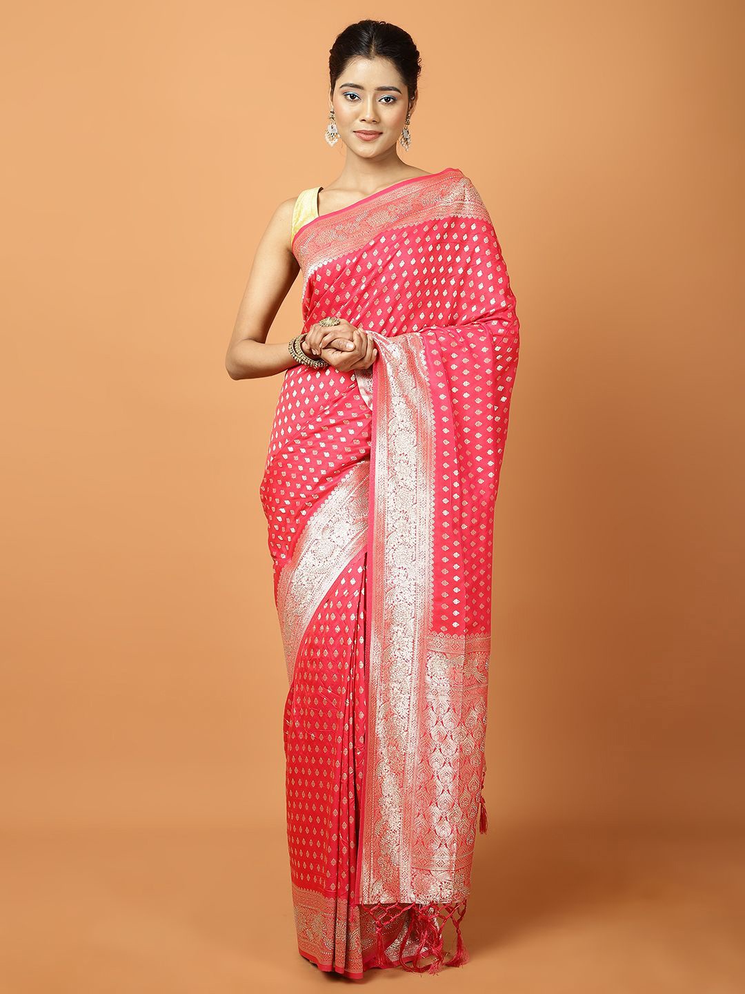 

Meena Bazaar Woven Design Zari Banarasi Saree, Pink