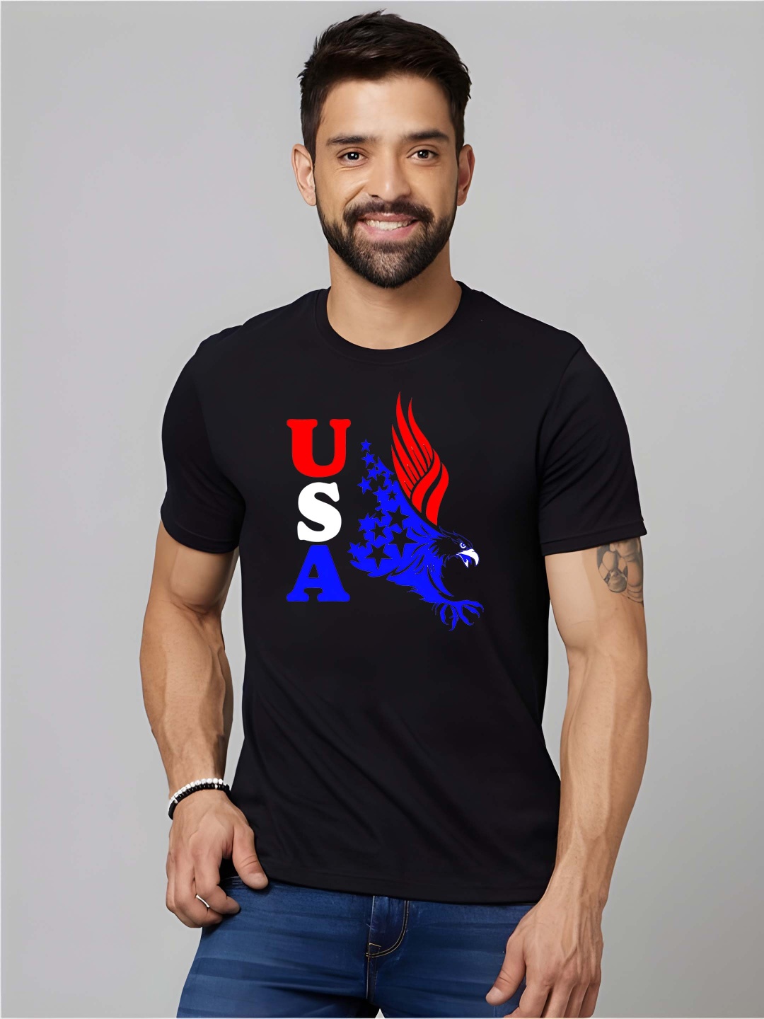 

Krimmple Men Graphic Printed Round Neck Cotton T-shirt, Black