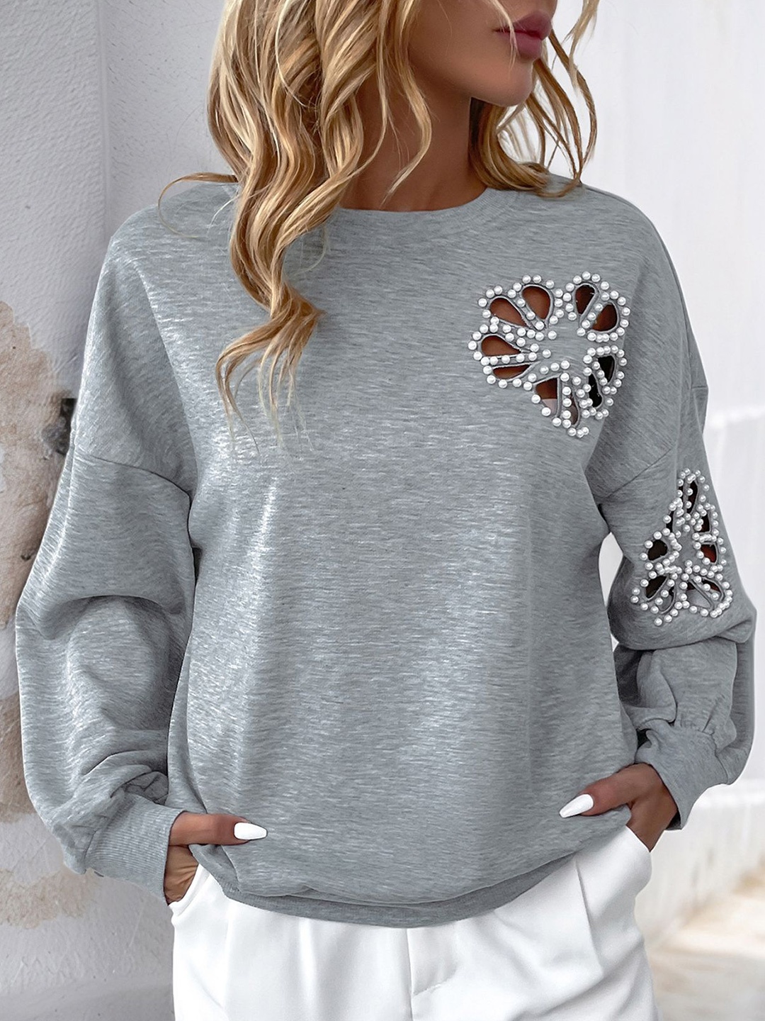 

StyleCast x Revolte Women Embellished Pullover Sweater, Grey