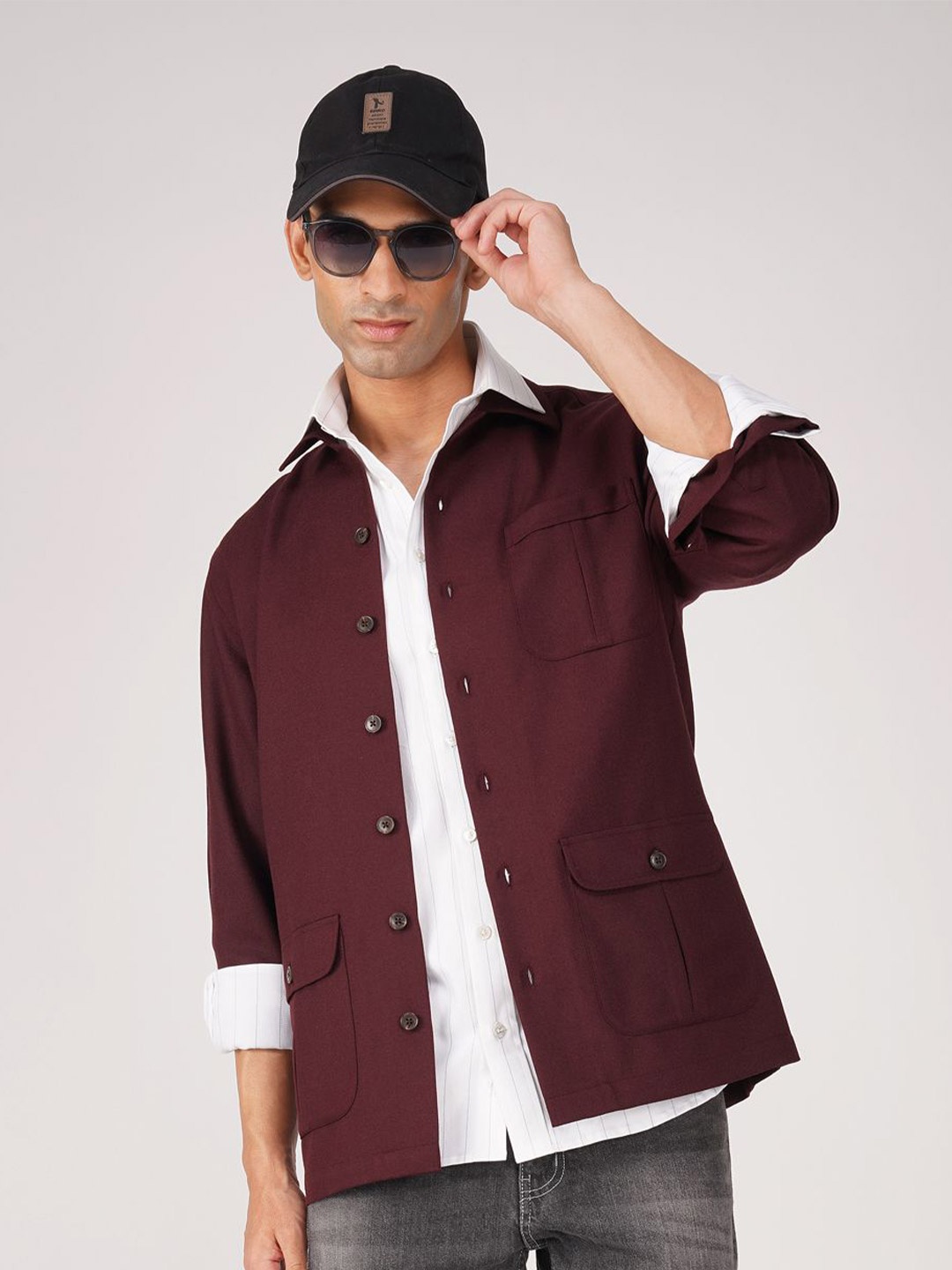 

FASHION FORMAL Men Classic Fit Spread Collar Solid Cotton Casual Shirt, Burgundy