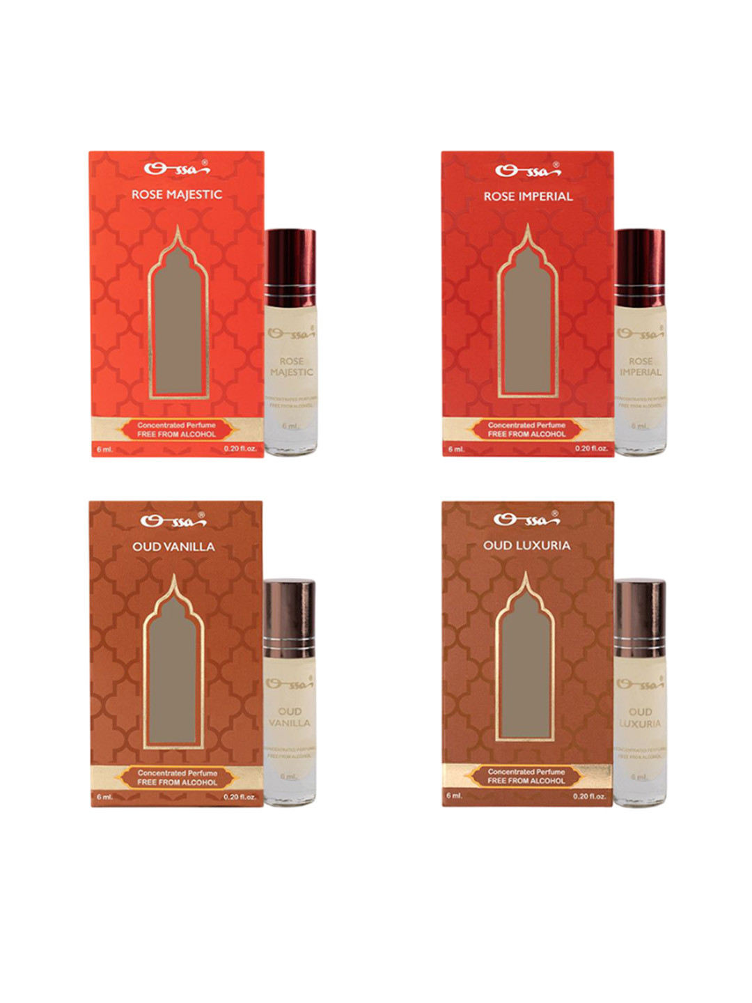

Ossa Set Of 4 Rose Majestic, Rose Imperial, Oud Vanilla & Oud Luxuria Attar - 6 ml Each, White