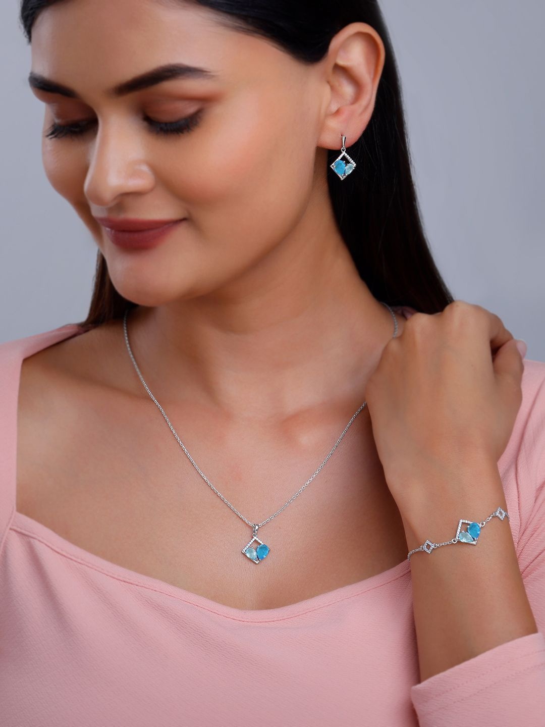

GIVA 925 Sterling Silver Rhodium-Plated Zircon Studded Met Love Jewellery Set