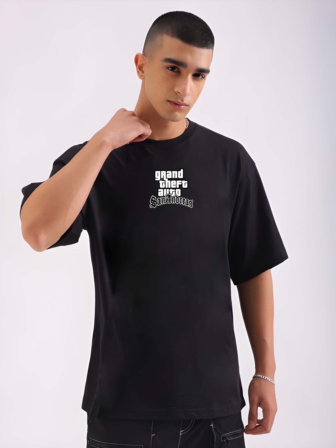 

Krimmple Men Drop-Shoulder Sleeves Pure Cotton T-shirt, Black