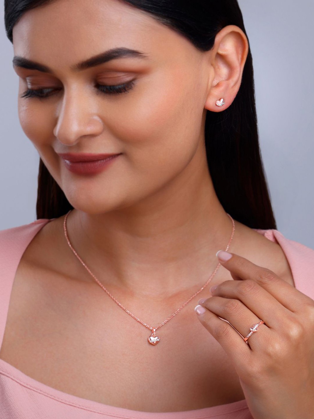 

GIVA 925 Sterling Silver Rose Gold-Plated Zircon Locket Love Of Three Jewellery Set