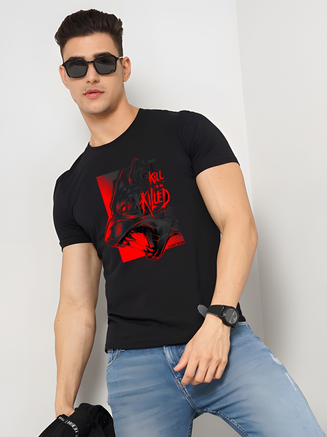 

BOWLIFESTYLE Men Pure Cotton T-shirt, Black