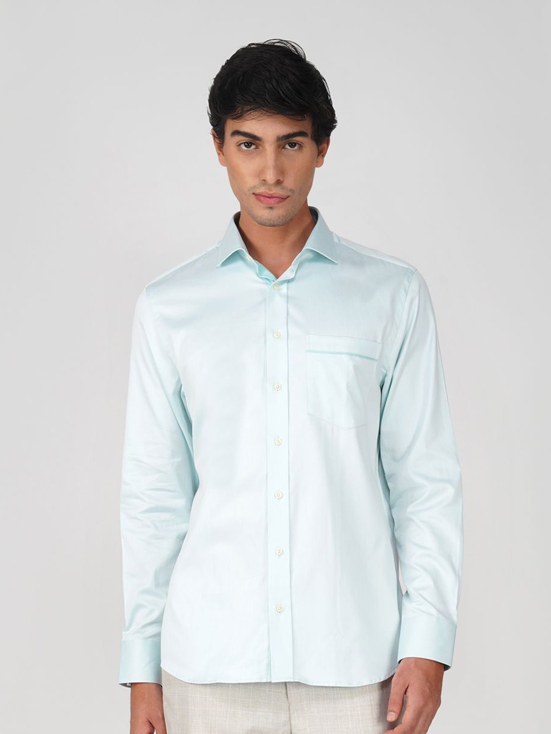 

FASHION FORMAL Men Classic Fit Spread Collar Solid Cotton Formal Shirt, Sea green