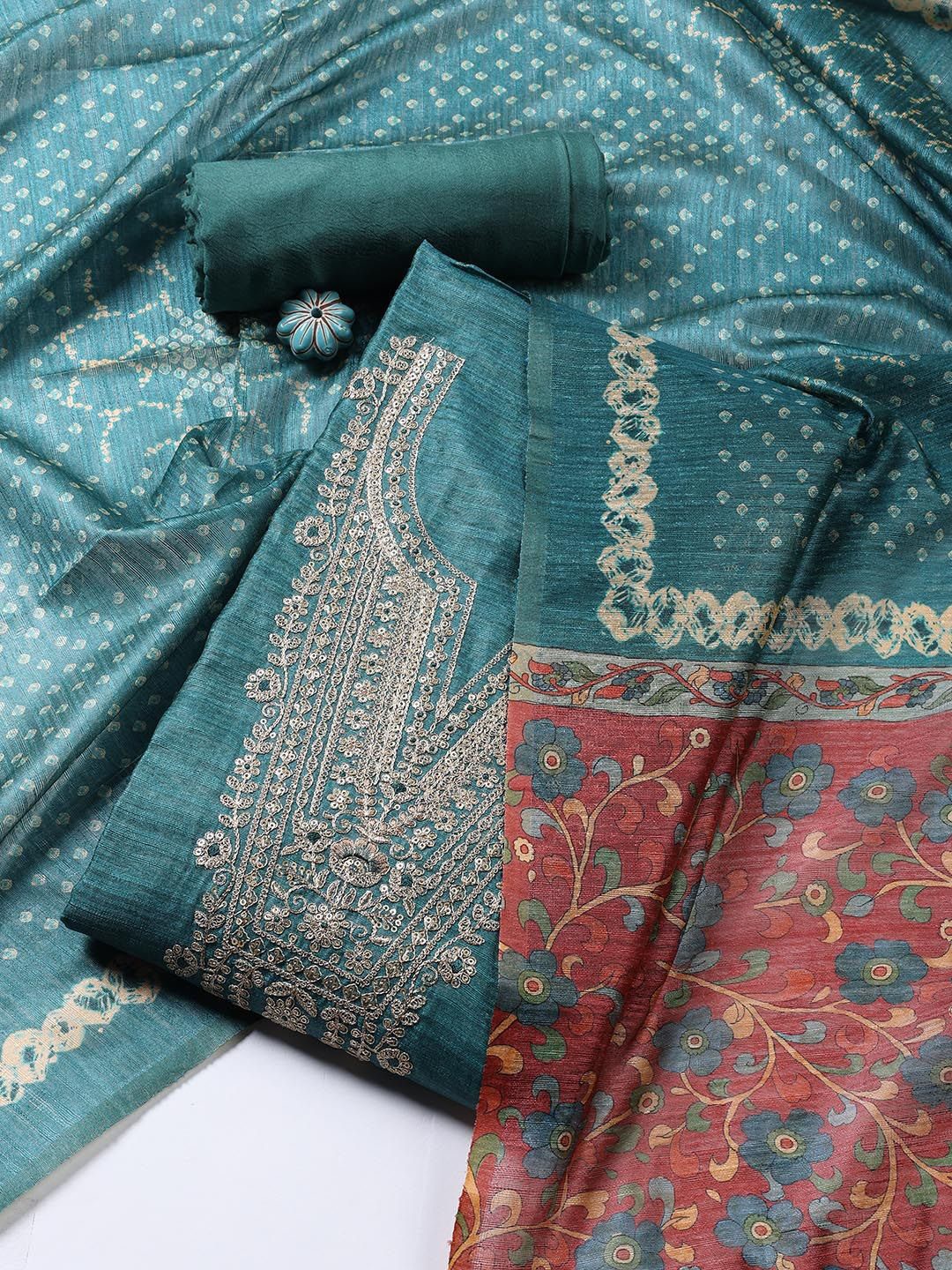 

Meena Bazaar Floral Embroidered Unstitched Dress Material, Blue