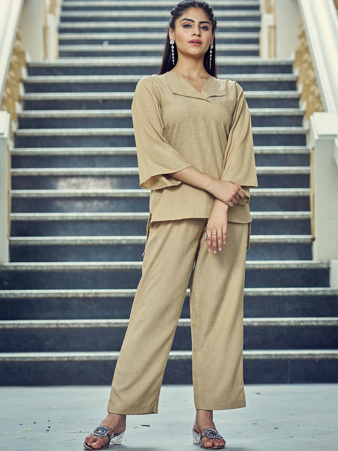 

Moda Rapido Pure Cotton Tunic & Palazzo Co-Ord Set, Khaki