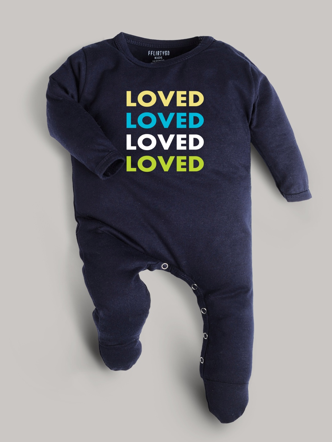 

FFLIRTYGO Infants Kids Valentine Day Printed Pure Cotton Sleepsuit, Navy blue