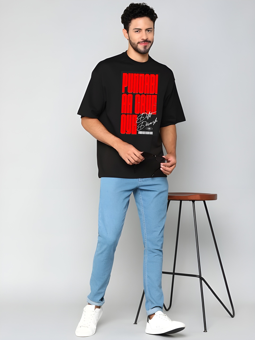

BOWLIFESTYLE Men Drop-Shoulder Sleeves Pure Cotton T-shirt, Black