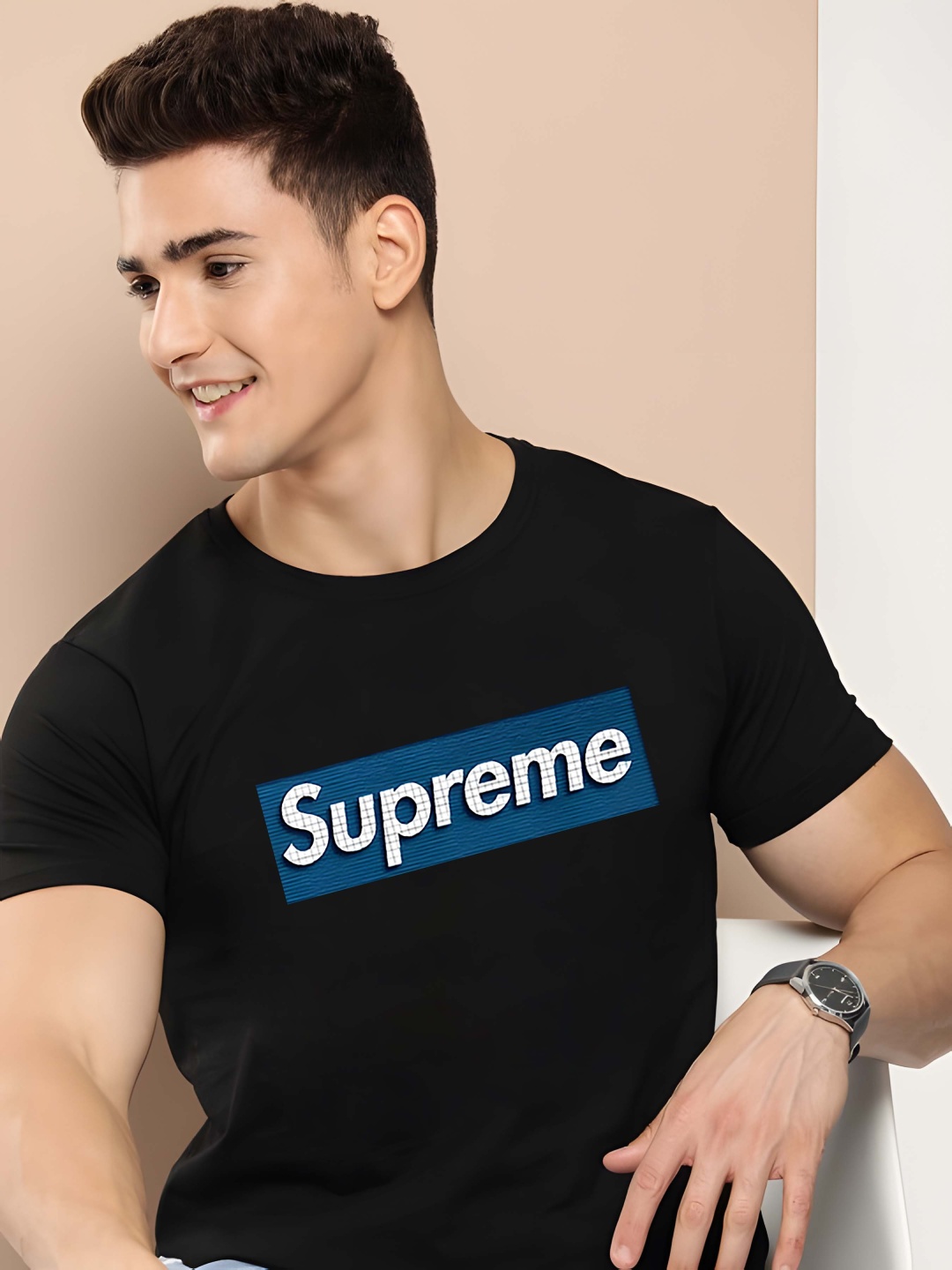 

Krimmple Men Pure Cotton T-shirt, Black