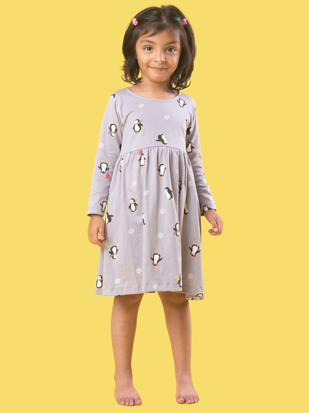 

Orange Sugar Girls Conversational Printed Cotton Fit & Flare Dress, Grey