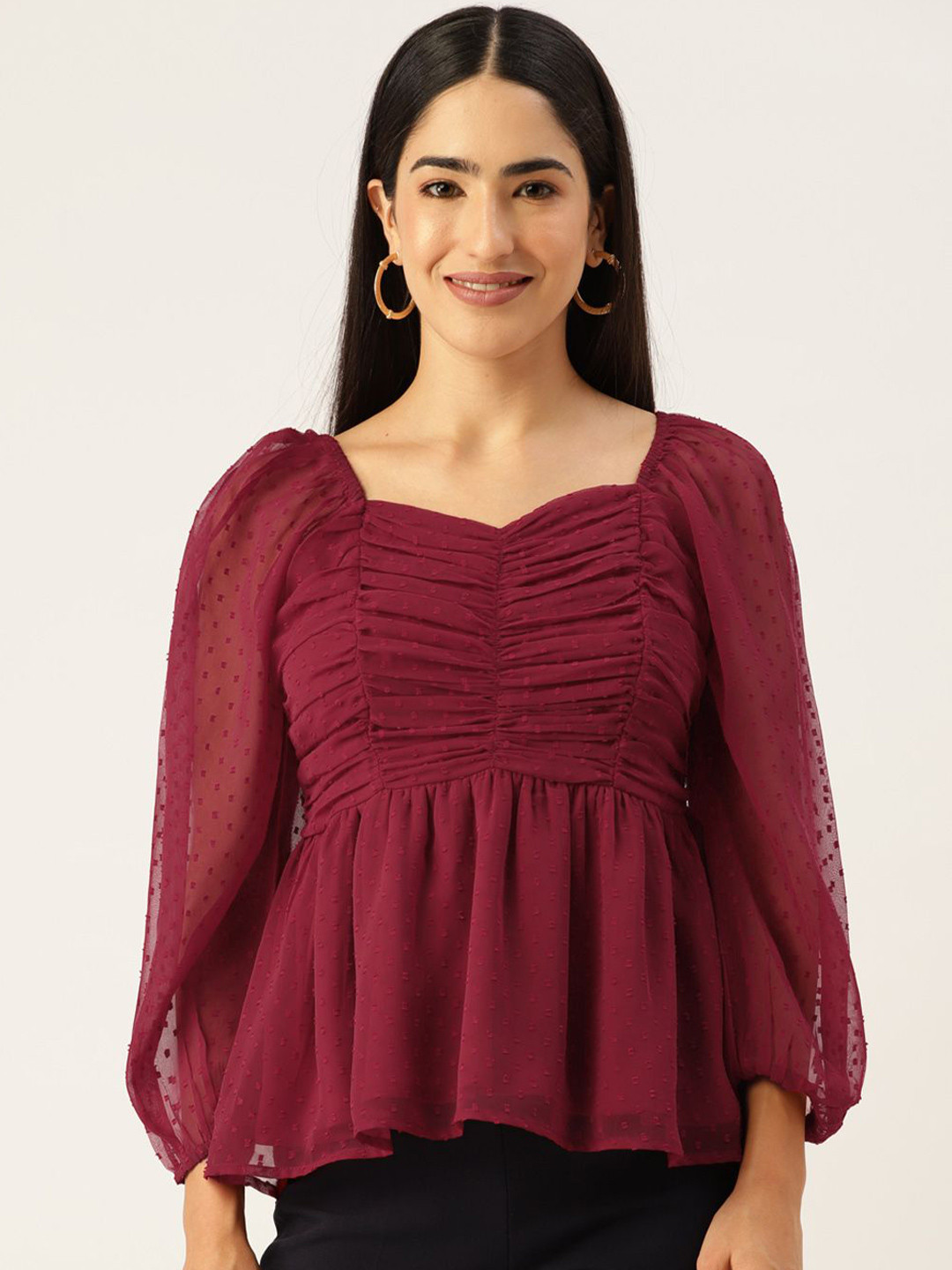 

Moda Rapido Women Self Design Peplum Top, Red