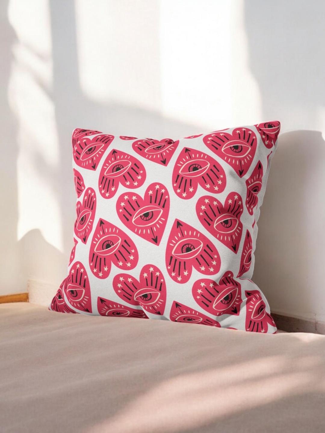 

LUSHLYF Red And White Quirky Printed Velvet Square Shaped Valentine Cushion Covers