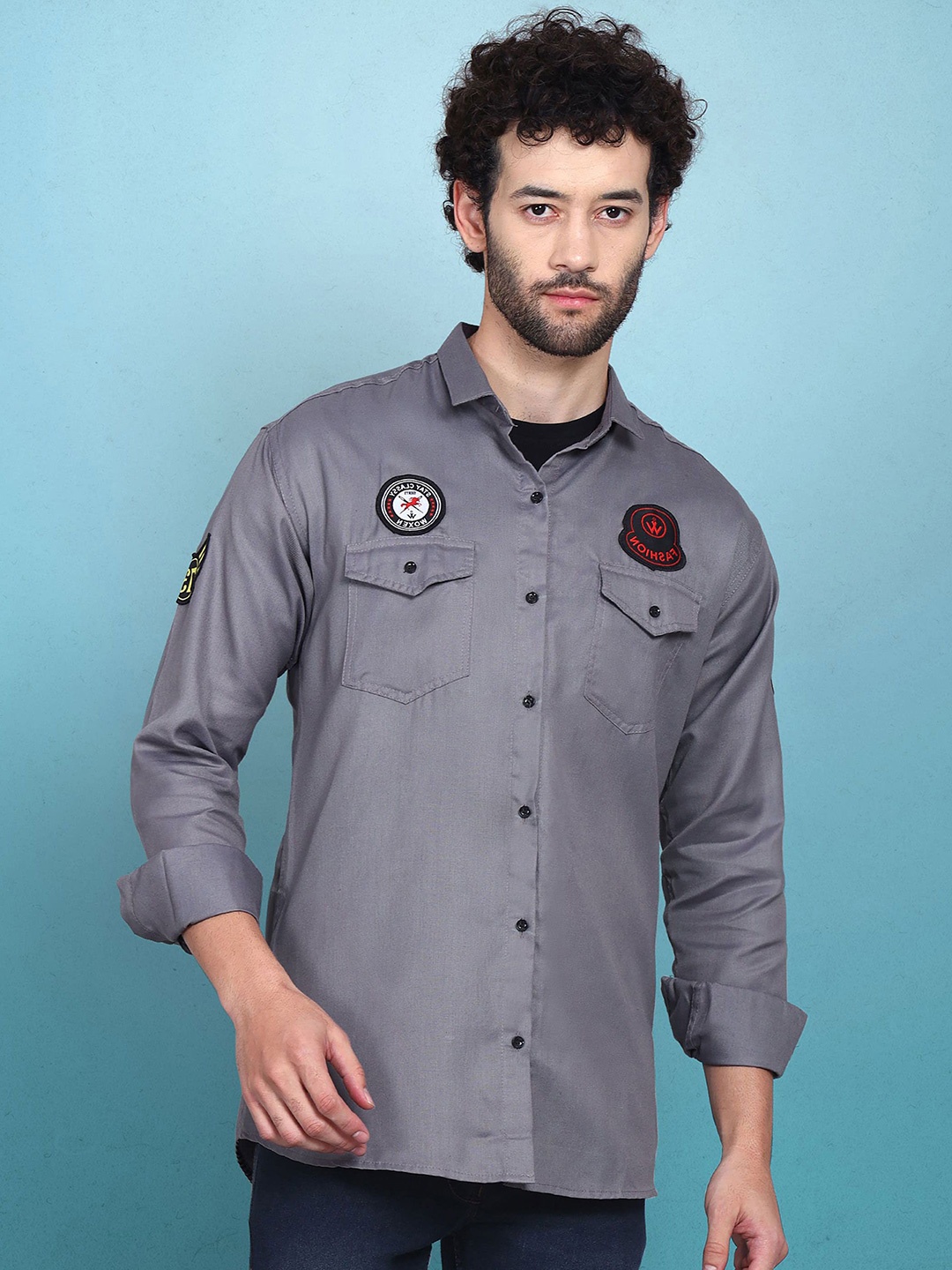 

WOXEN Men Original Oversized Fit Spread Collar Solid Cotton Casual Shirt, Grey