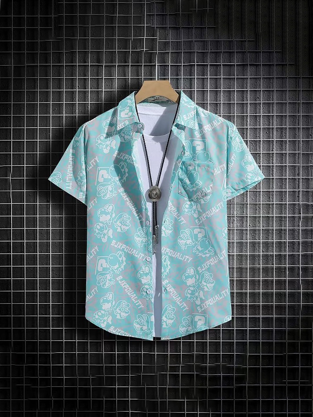 

StyleCast x Revolte Men Graphic Printed Casual Shirt, Turquoise blue