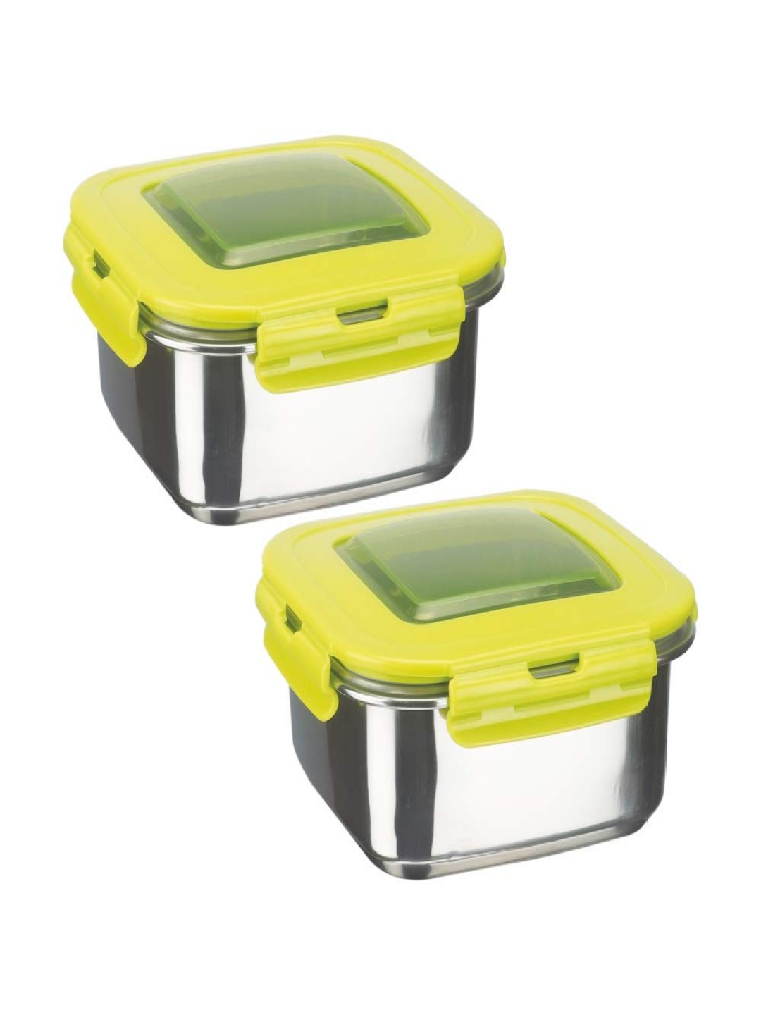 

Nayasa Set Of 2 Green Square Eco Lock Stainless Steel Each Leakproof Lunchbox 230ML