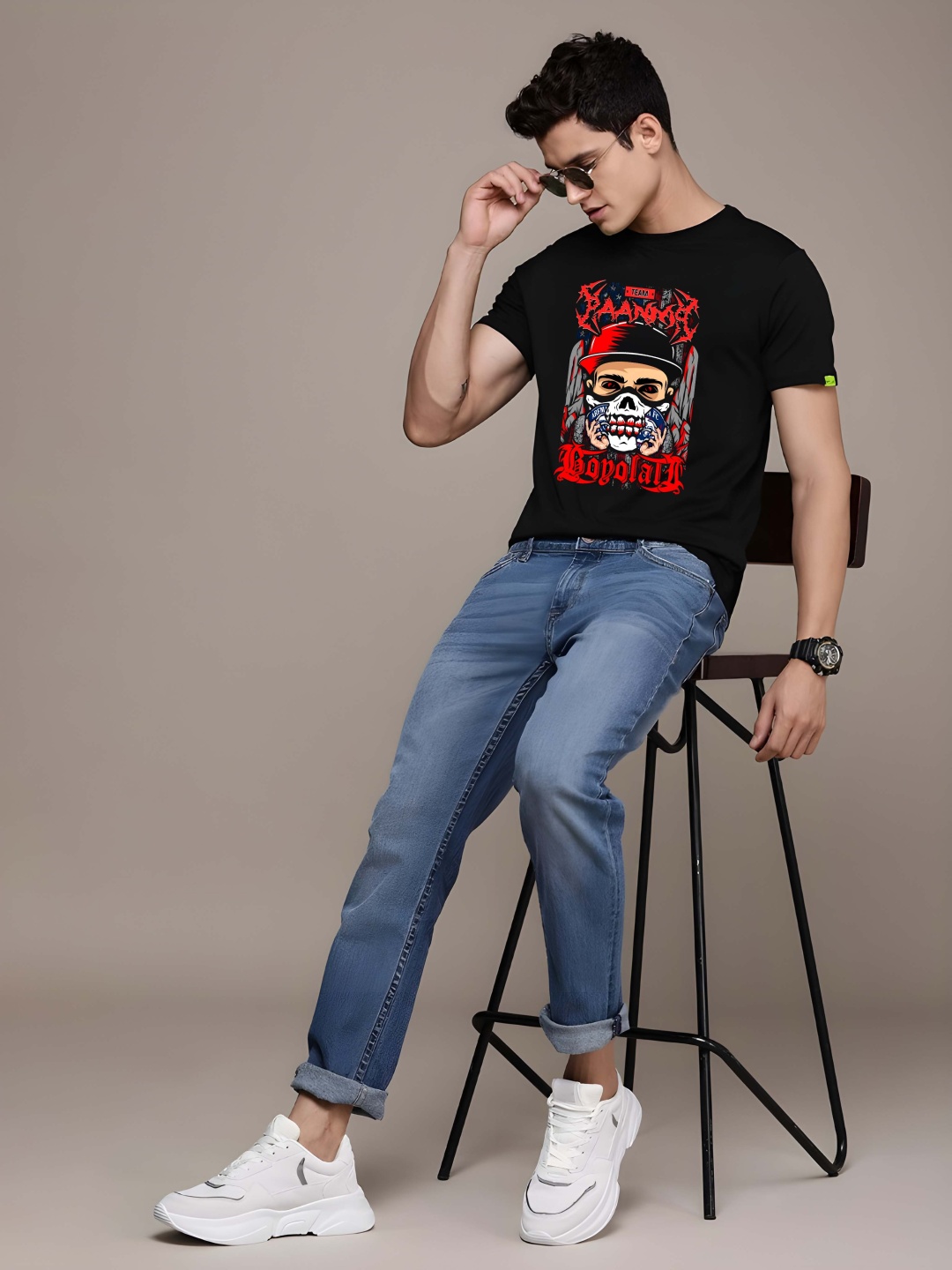 

BOWLIFESTYLE Men Pure Cotton T-shirt, Black