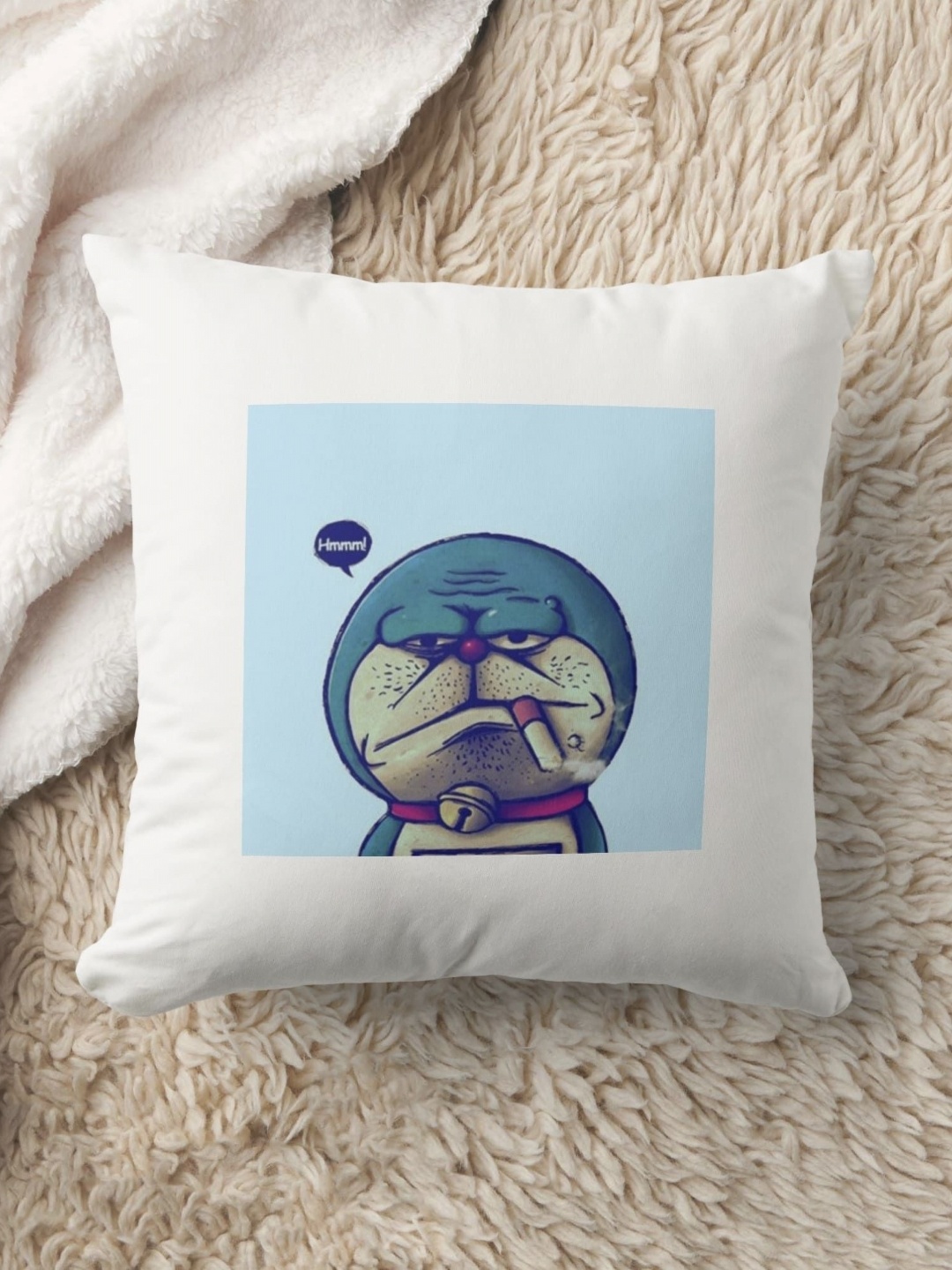 

Anikmart White & Blue Printed Square Cushion