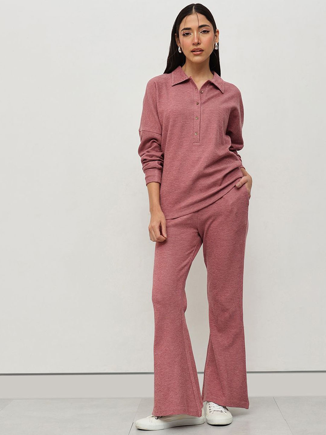 

HOUSE OF S Shirt Collar T-Shirt And Trouser, Pink