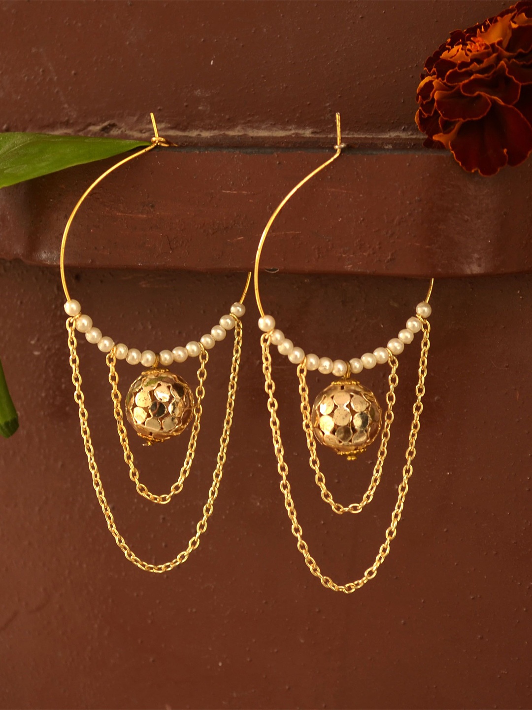 

BeAbhika Gold-Plated Pearls Contemporary Multi Layered Drop Earrings