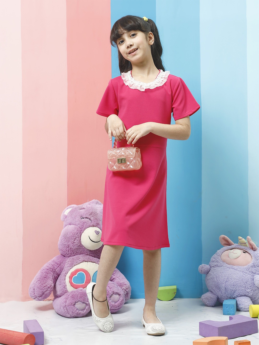 

Athena Girl Lace A-Line Dress, Fuchsia