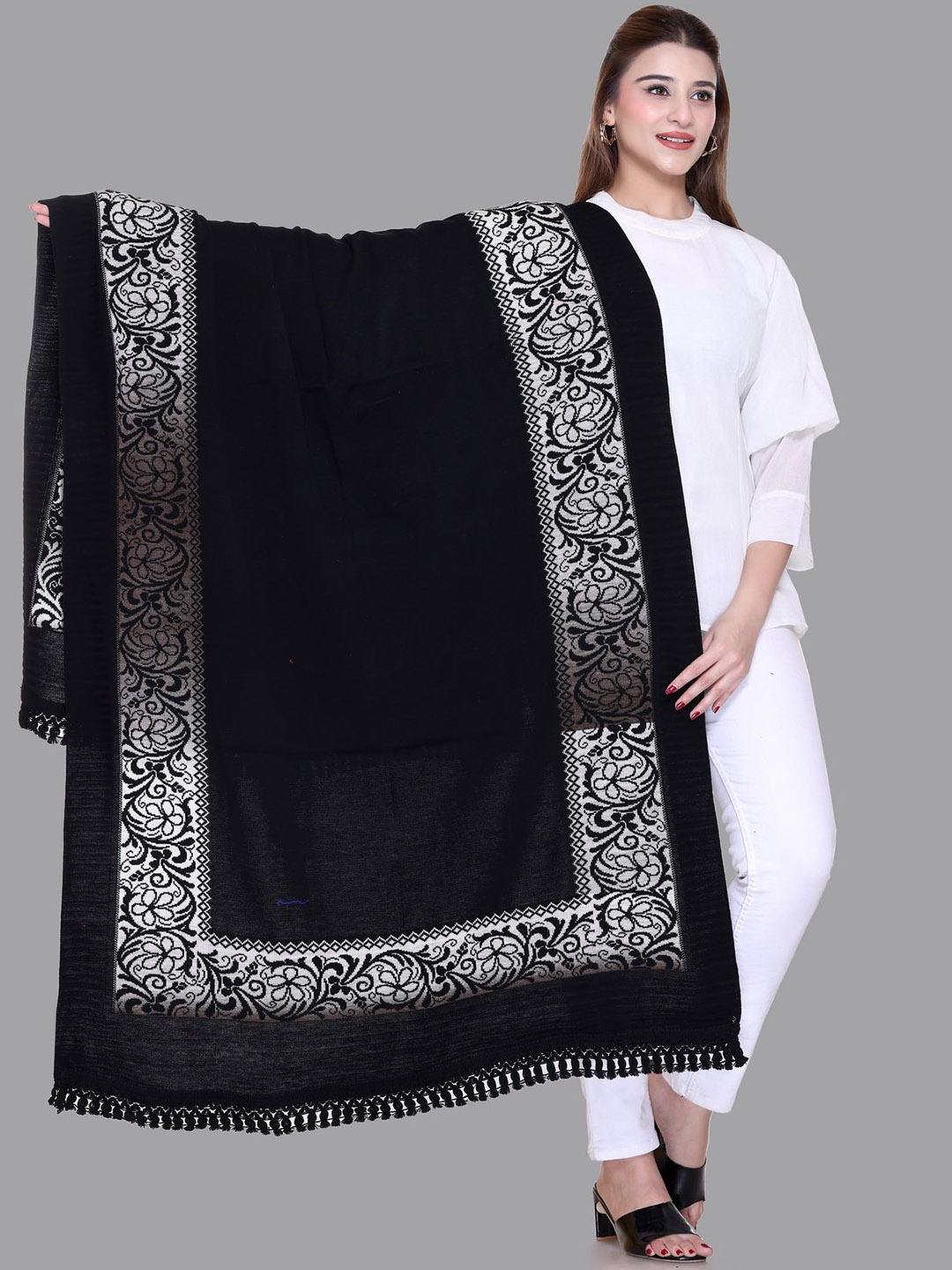 

Tones-N-Shades Woven Design Shawl, Black