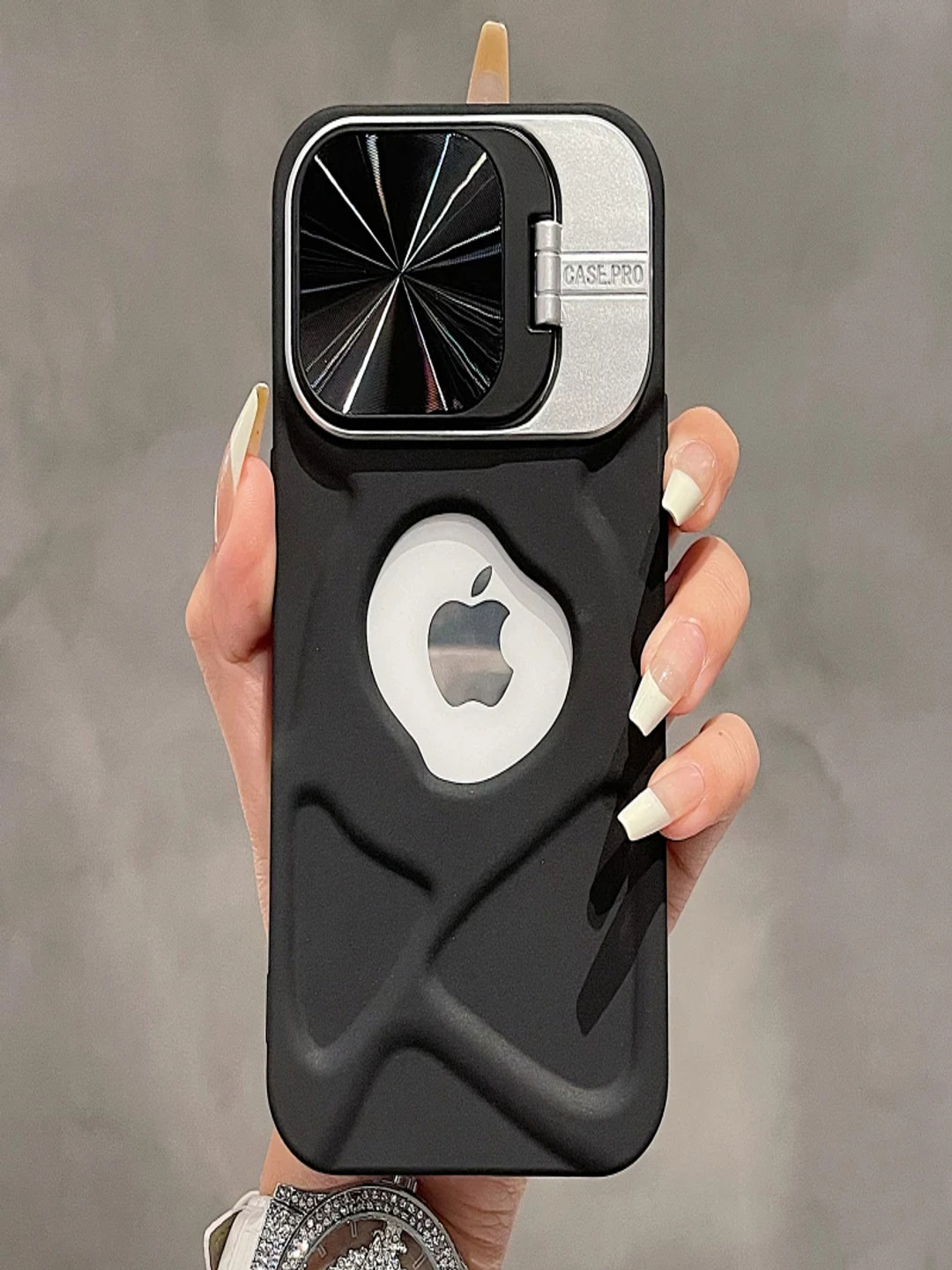 

Luxury Kase LK158 Solid iPhone 16 Invisible Bracket Lens Protection Back Case, Black
