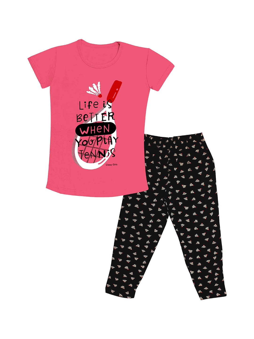 

Tee Weavers Girls Typography Printed Pure Cotton Night suit, Pink