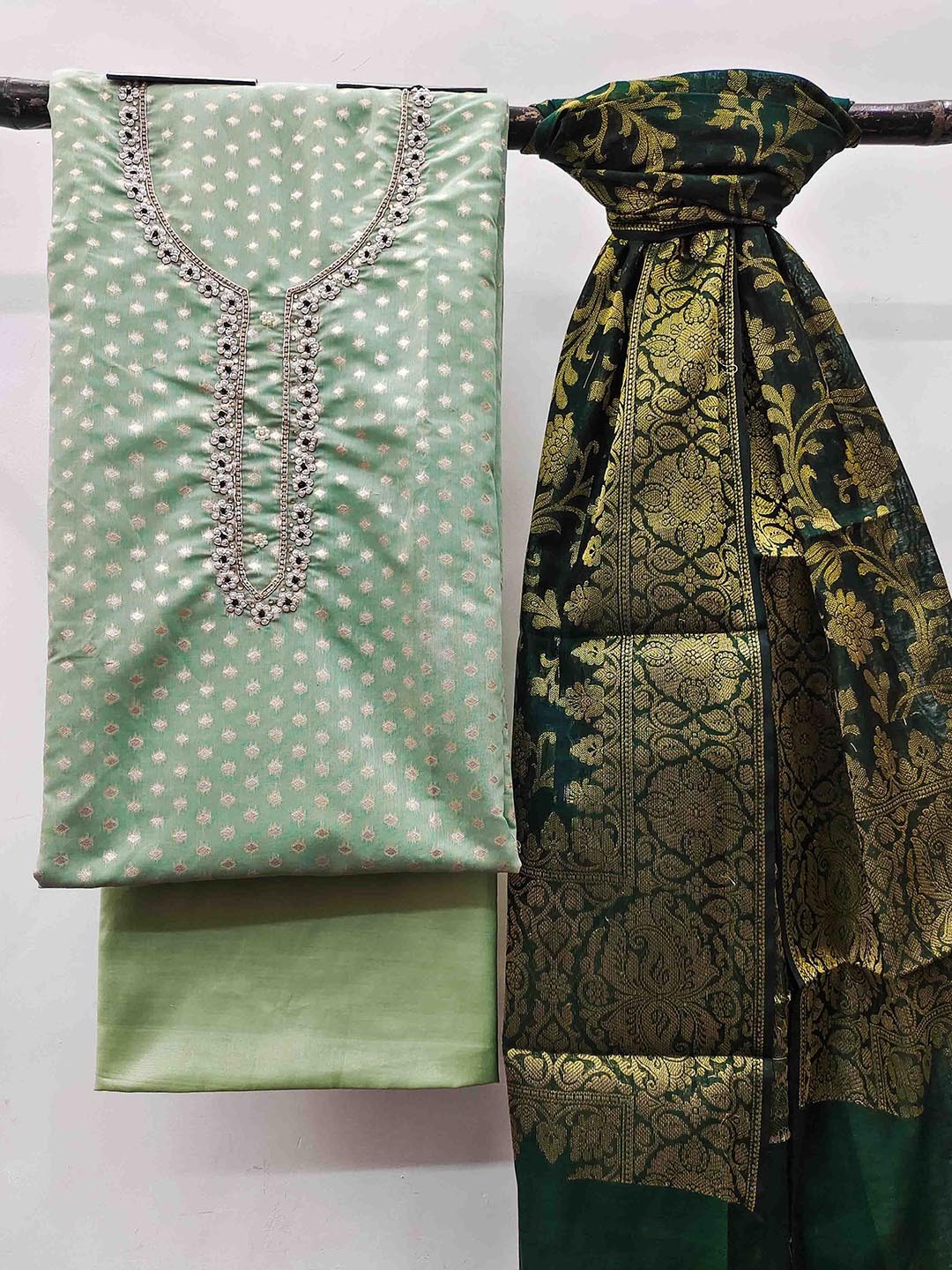 

KIMISHA Floral Embellished Beads And Stones Unstitched Dress Material, Green