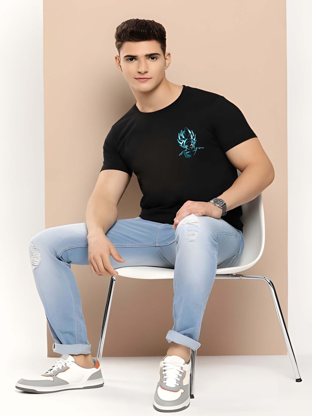 

Krimmple Men Pure Cotton T-shirt, Black