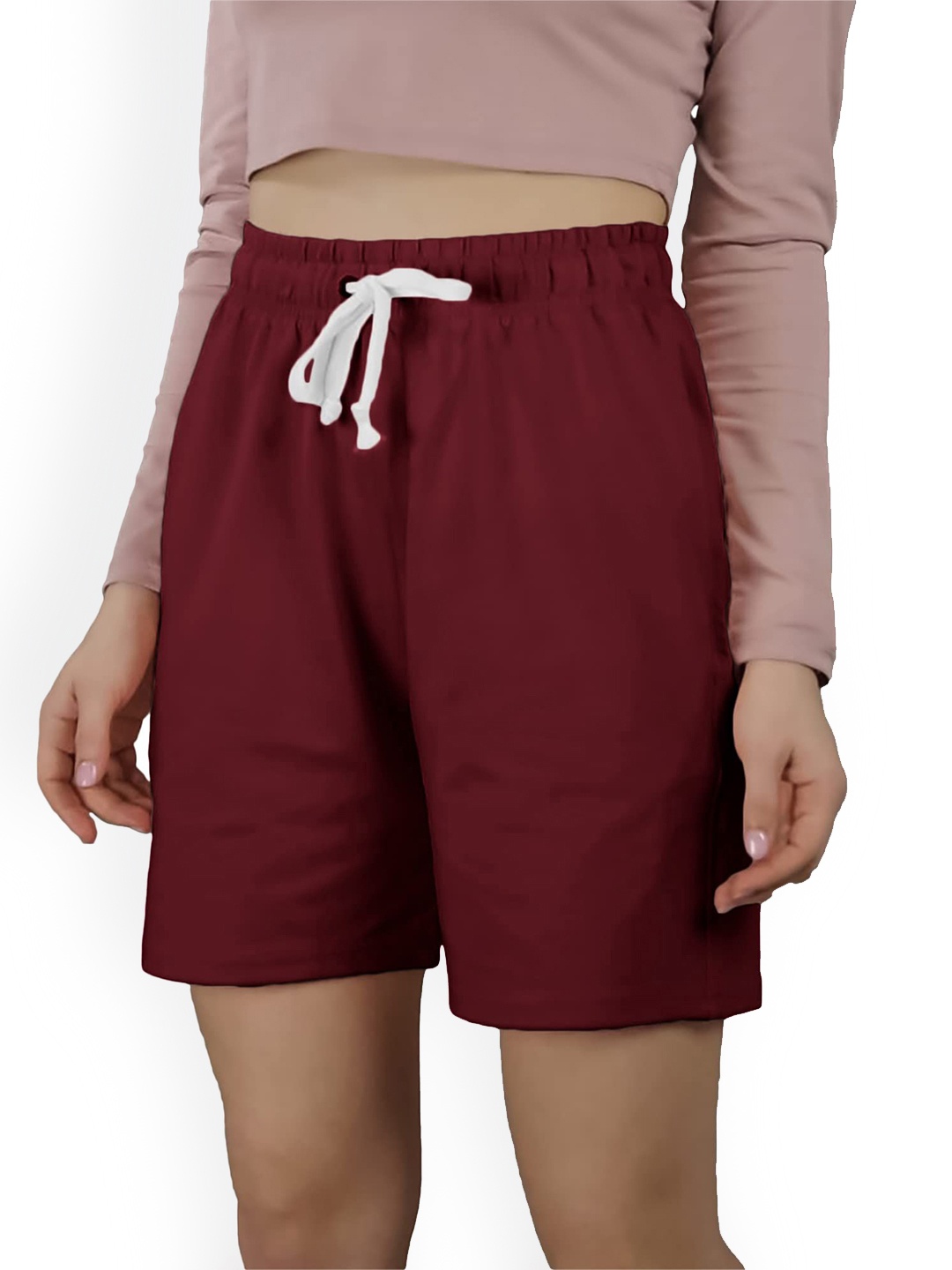 

NOTWILD Women Printed Low-Rise Shorts, Maroon