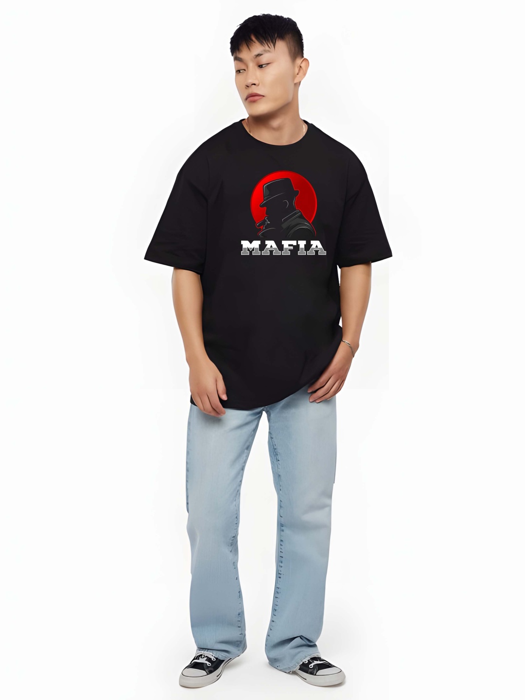 

BOWLIFESTYLE Men Drop-Shoulder Sleeves Pure Cotton T-shirt, Black