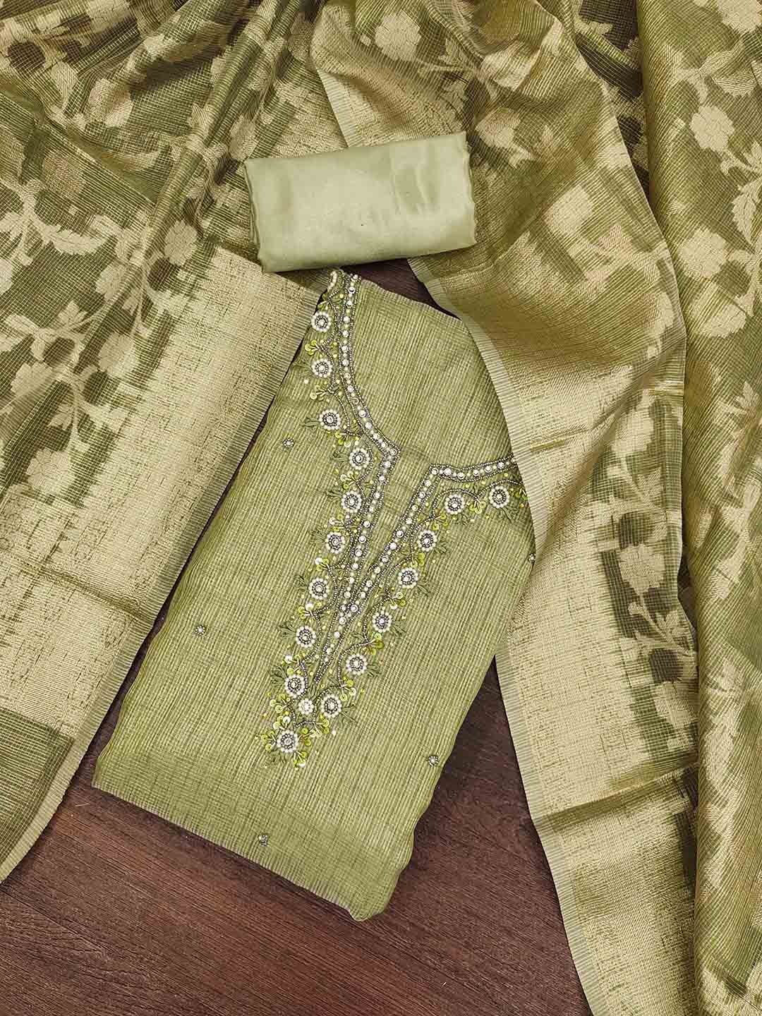

Blissta Stones And Beads Work Unstitched Dress Material, Green